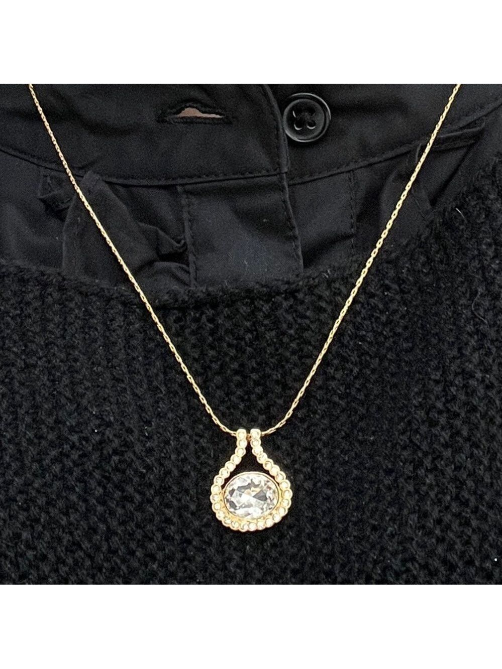 FIFTH AVENUE COLLECTION  BUTLER Vintage Gold Tone Metal Oval Rhinestone Necklace